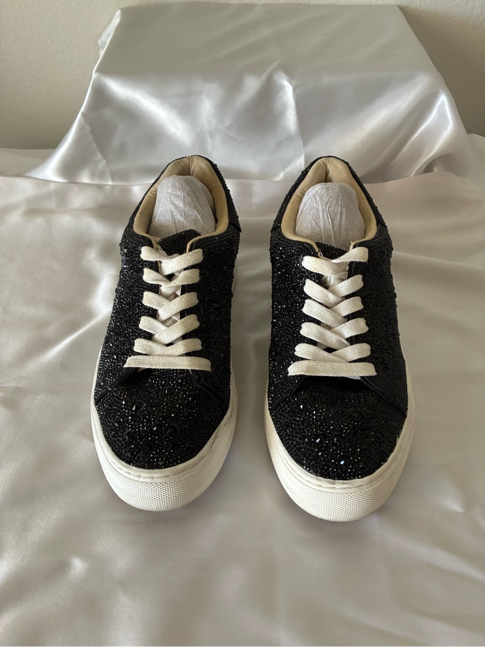 Betsey Johnson Black Crystal Embellished Low-Top Sneakers